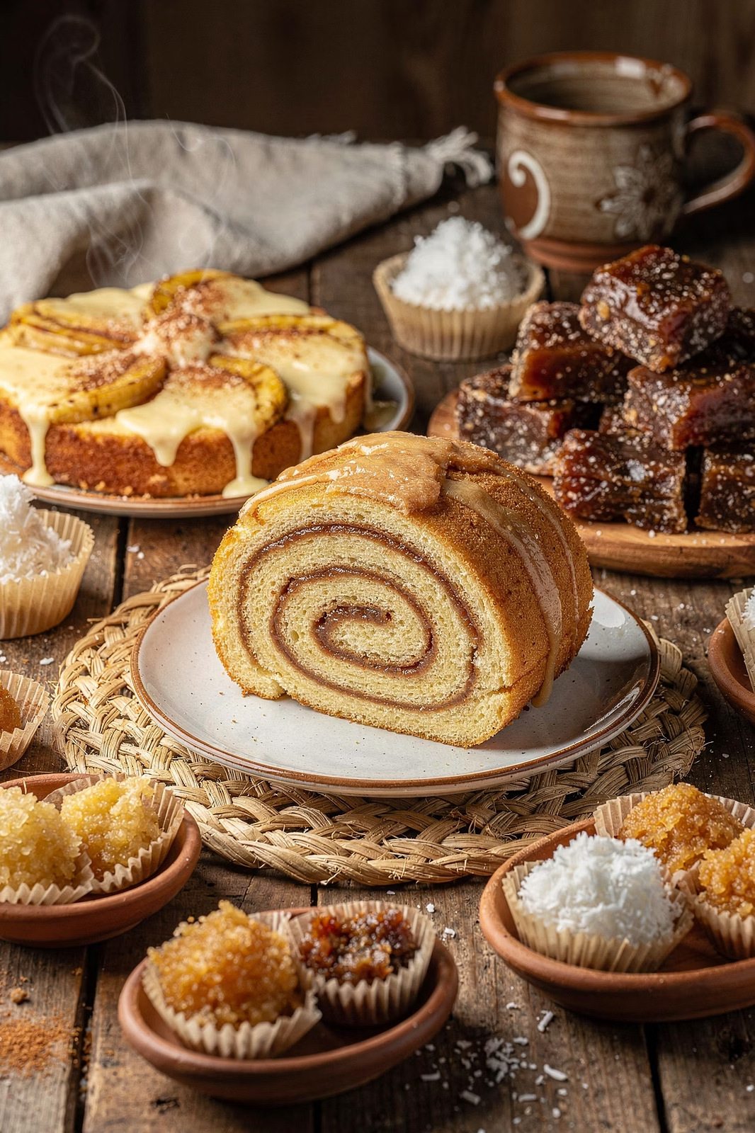 Doces nordestinos variados sobre a mesa