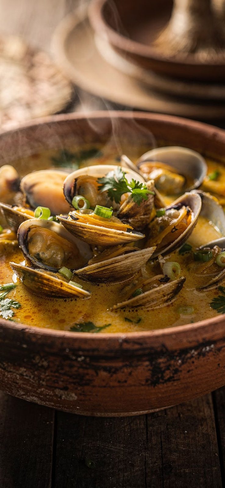Moqueca e frutos do mar em panela de barro
